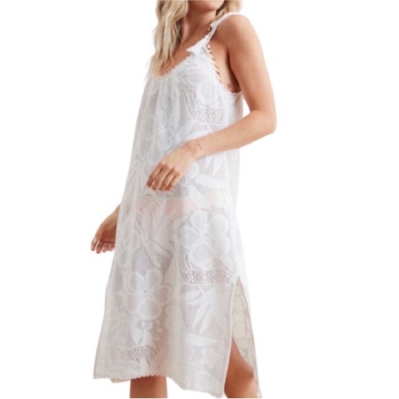 Aerie White Semi Sheer Tropical Floral Beach Coverup Dress - Picture 1 of 4